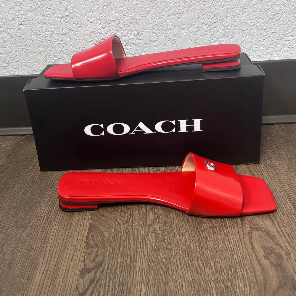 NWT & Box Coach W’s Sz 9 Sculpted C Flat Slip-On Sandals in Sport Red - Picture 7 of 15